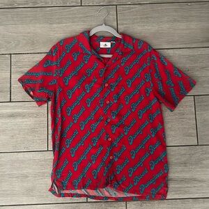 Disney Parks Disneyland Resort Men’s Red Rayon Button Up Shirt Small